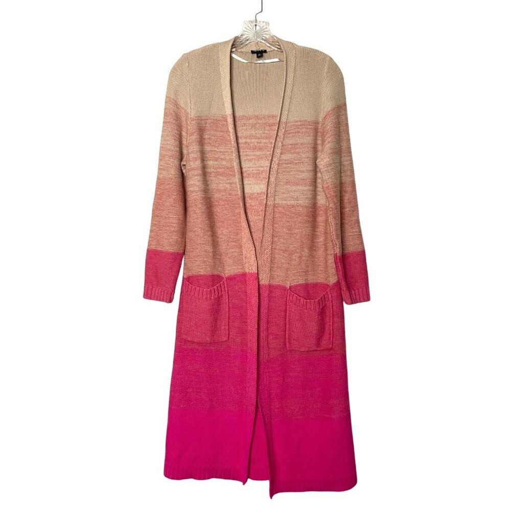 Torrid Womens Ombre Open Front Cardigan Duster Sweater Size M/L Pink/Tan Pockets